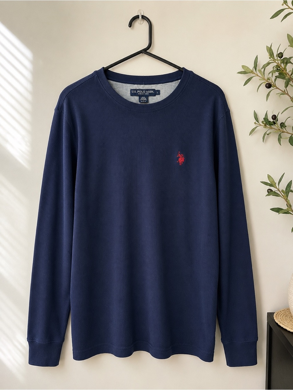 U.S. Polo Assn. Long-Sleeve Crewneck Shirt - Navy with Red Logo